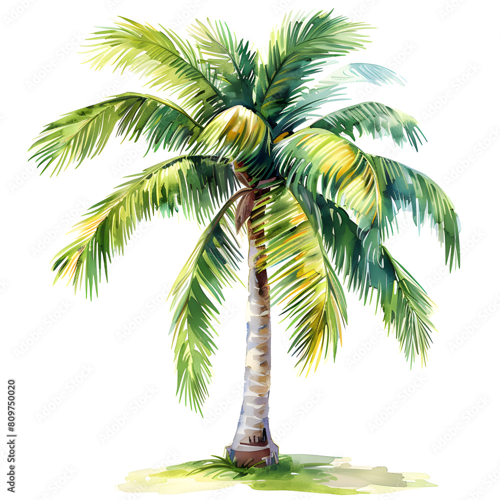 Trees front view, PNG, watercolor style vector tree, palm tree