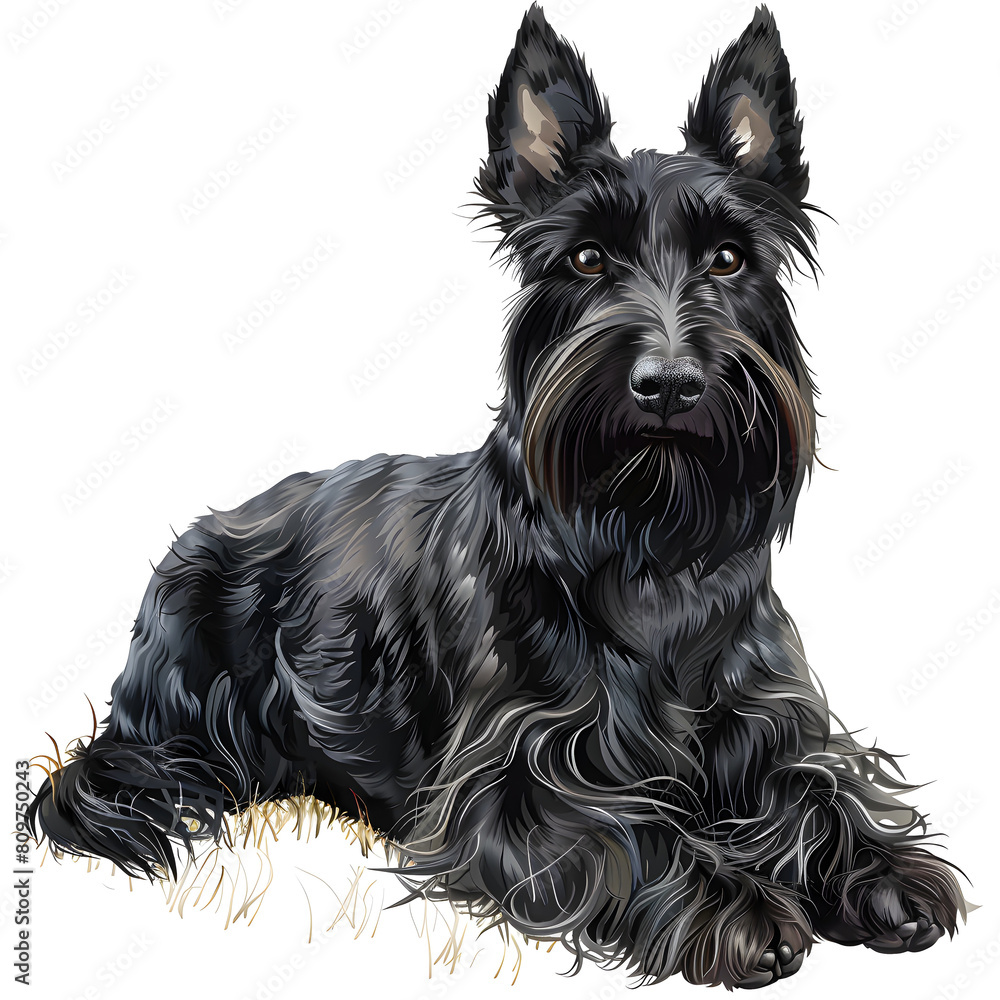 Clipart illustration of a scottish terrier dog breed on a white background. Suitable for crafting and digital design projects.[A-0001]