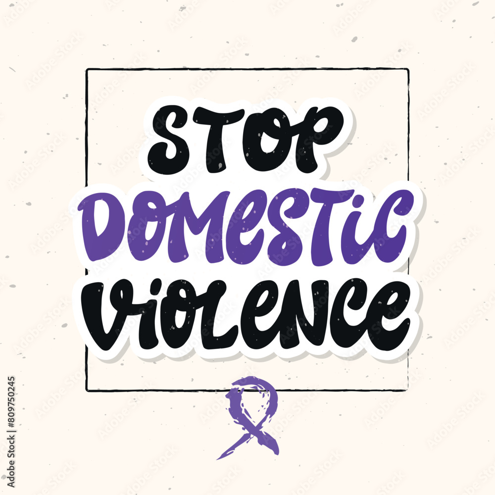 Stop domestic violence lettering quote decorated with purple ribbon for ...