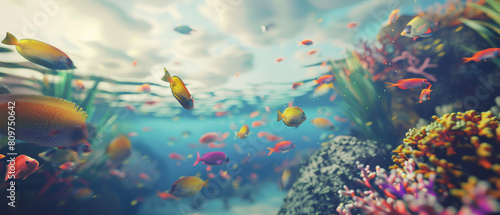 Vibrant underwater paradise teeming with colorful fish and coral.