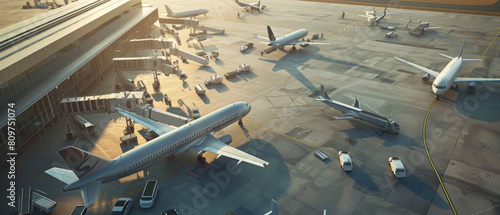 Wallpaper Mural Bustling airport tarmac at dawn with planes preparing for the day's travels. Torontodigital.ca