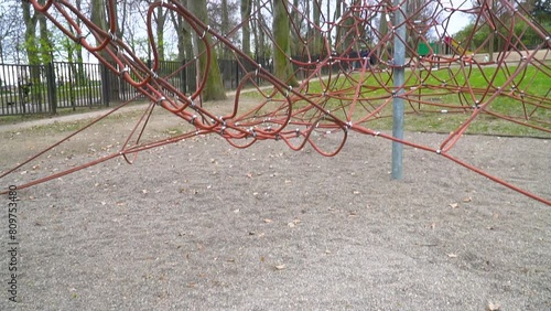 Pan view of the big rope frame in playground.