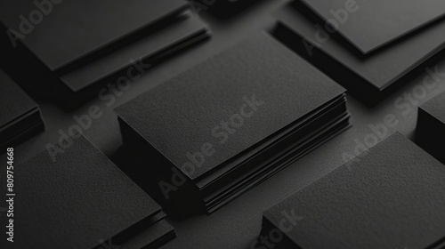 Black business cards on a dark background. © VISUAL BACKGROUND