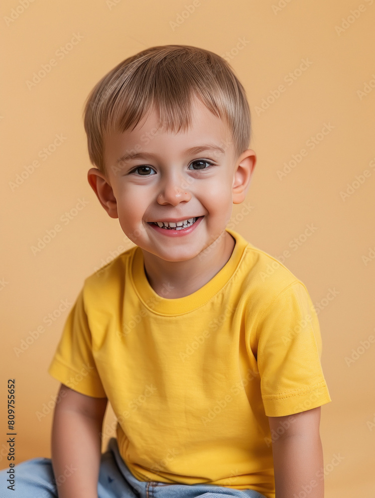 A cute little boy smiling on white background A cute little boy smiling on white background