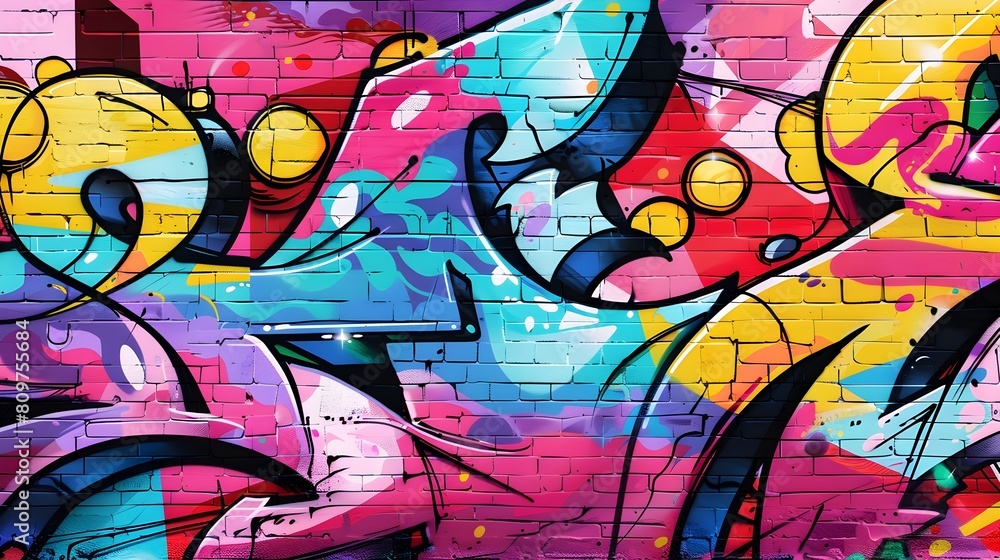 Vibrant Graffiti Artwork on Urban Wall with Colorful Spray-painted Designs and Street Art Elements