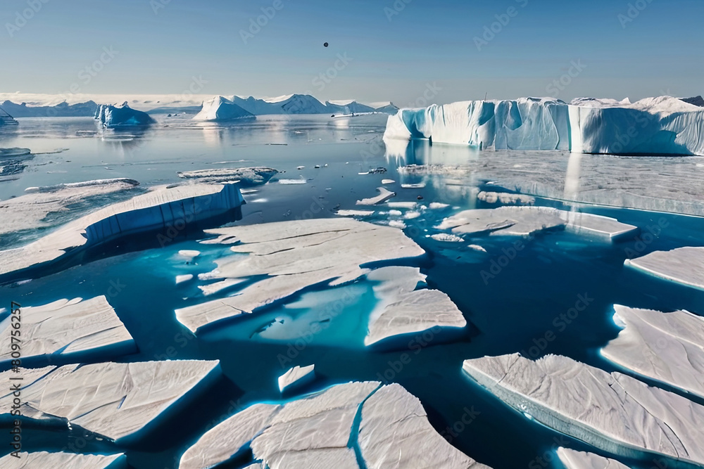 giant icebergs in depicting the effects of climate change.