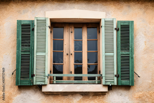 An old wooden window with shutters. Traditional European architecture. Vacation travel