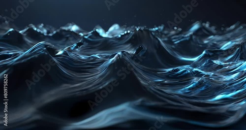 Dark dynamic waves with intricate textures in moody blue tones, ideal for background or abstract themes.