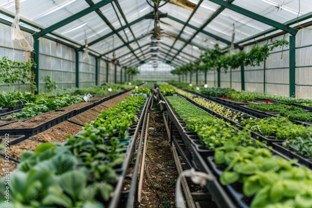 crop seedlings trays in greenhouse. Seedling nursery. Smart farming, innovative organic agriculture crop seedlings trays in greenhouse. Seedling nursery. Smart farming, innovative organic agriculture