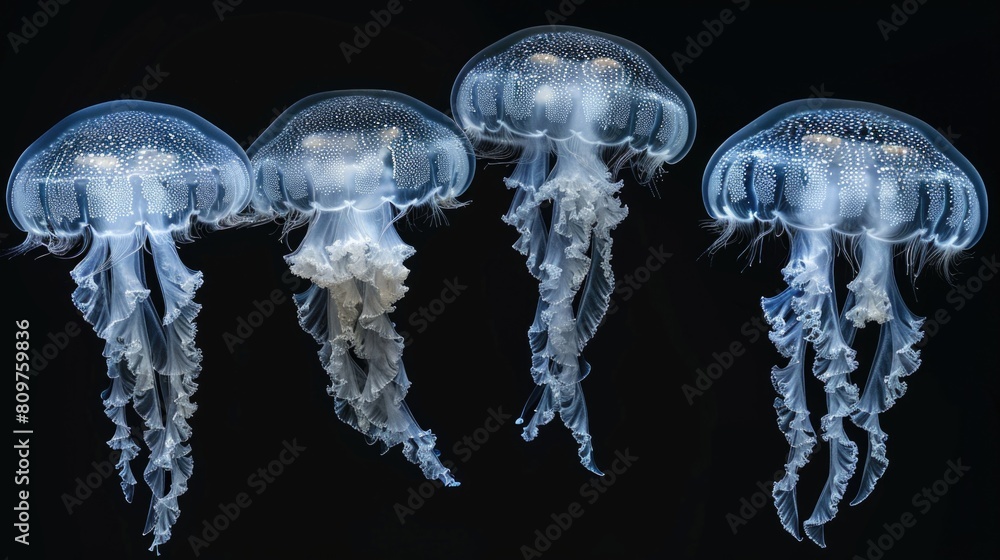Four jellyfish are floating in the water Four jellyfish are floating in the water