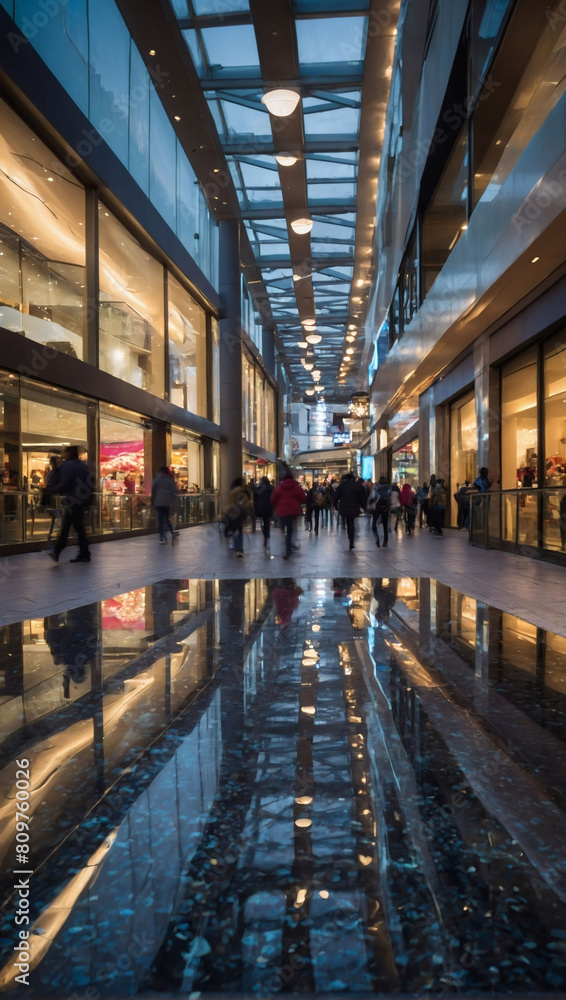 Urban Bustle, Blurred Background of a Contemporary Shopping Center, Alive with Motion and Activity. Urban Bustle, Blurred Background of a Contemporary Shopping Center, Alive with Motion and Activity.