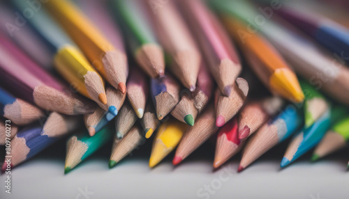 colored pencils lined up next to each other, isolated white background

