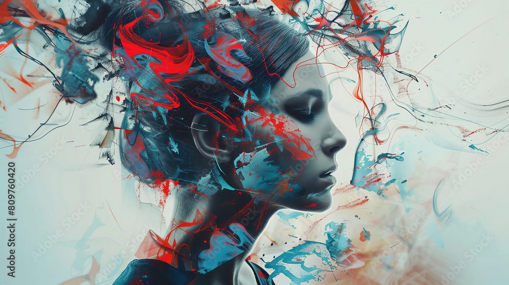 Complexity of human mind. Chaotic nature of human mind, tangled thoughts, conflicts, and emotional pressure and stress. Contemporary art collage. Concept of psychology, inner world Complexity of human mind. Chaotic nature of human mind, tangled thoughts, conflicts, and emotional pressure and stress. Contemporary art collage. Concept of psychology, inner world