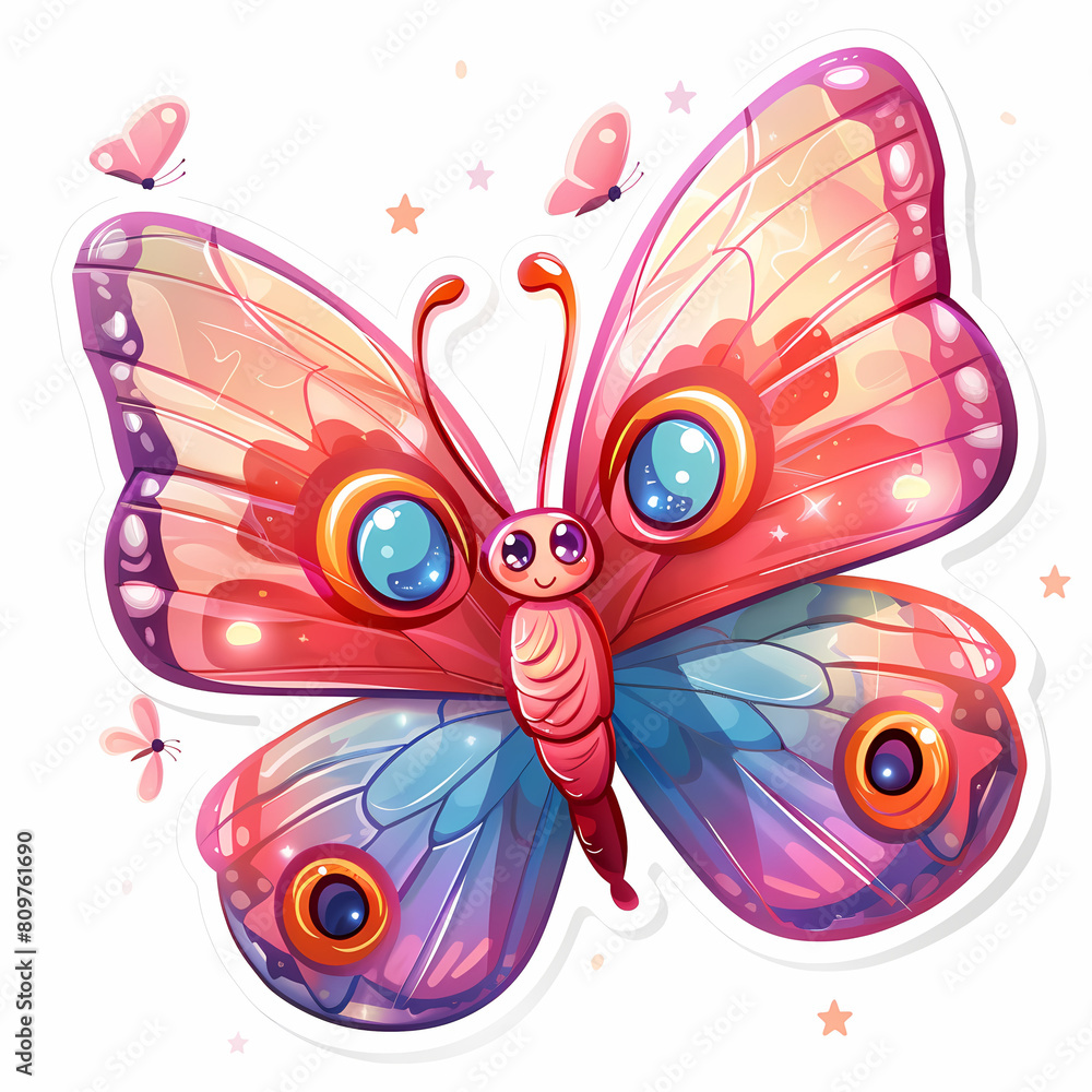 Cute butterfly cartoon on a White Canvas Sticker,vector image Cute butterfly cartoon on a White Canvas Sticker,vector image