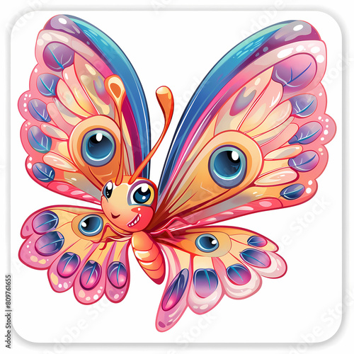 Cute butterfly cartoon on a White Canvas Sticker vector image