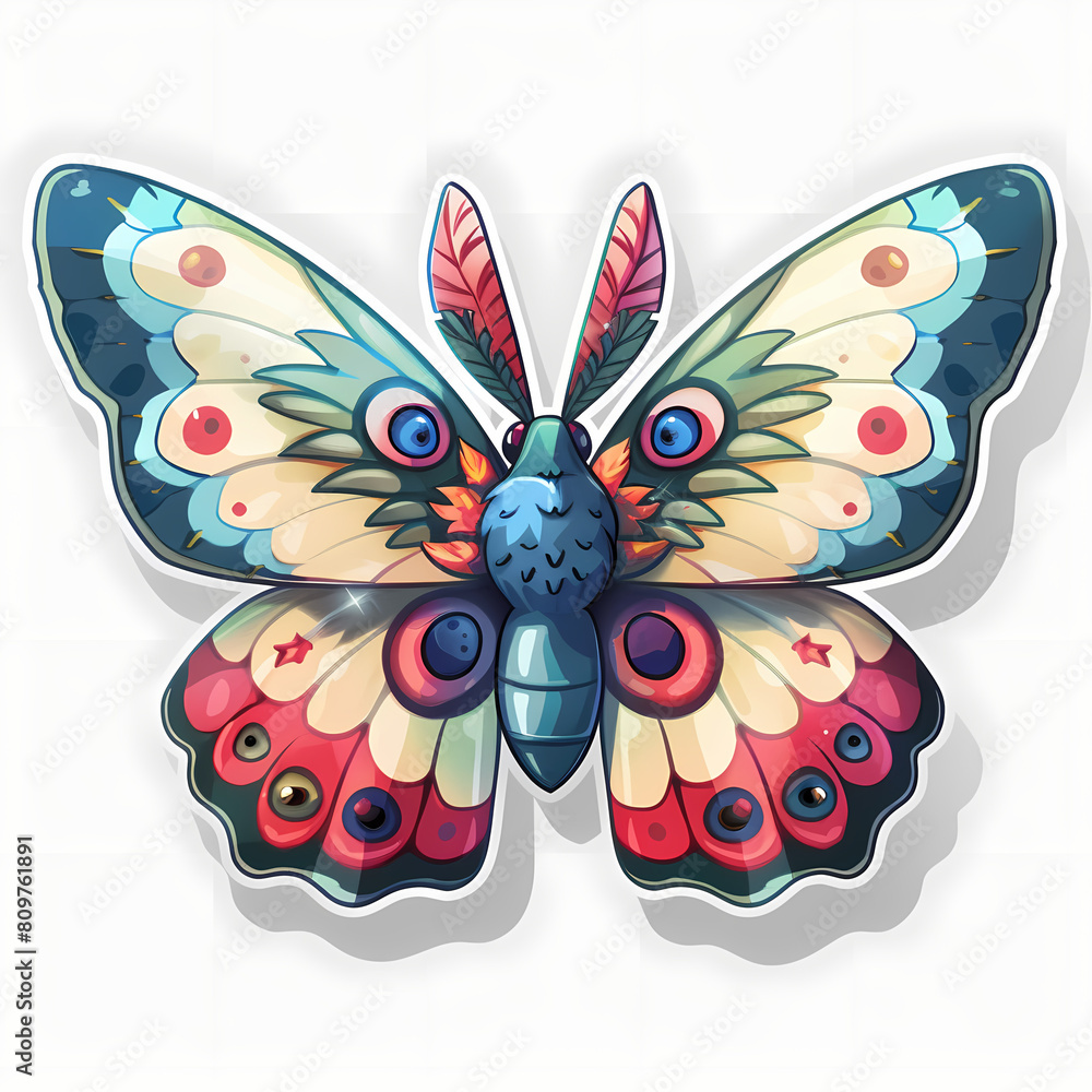 Cute butterfly cartoon on a White Canvas Sticker,vector image Cute butterfly cartoon on a White Canvas Sticker,vector image
