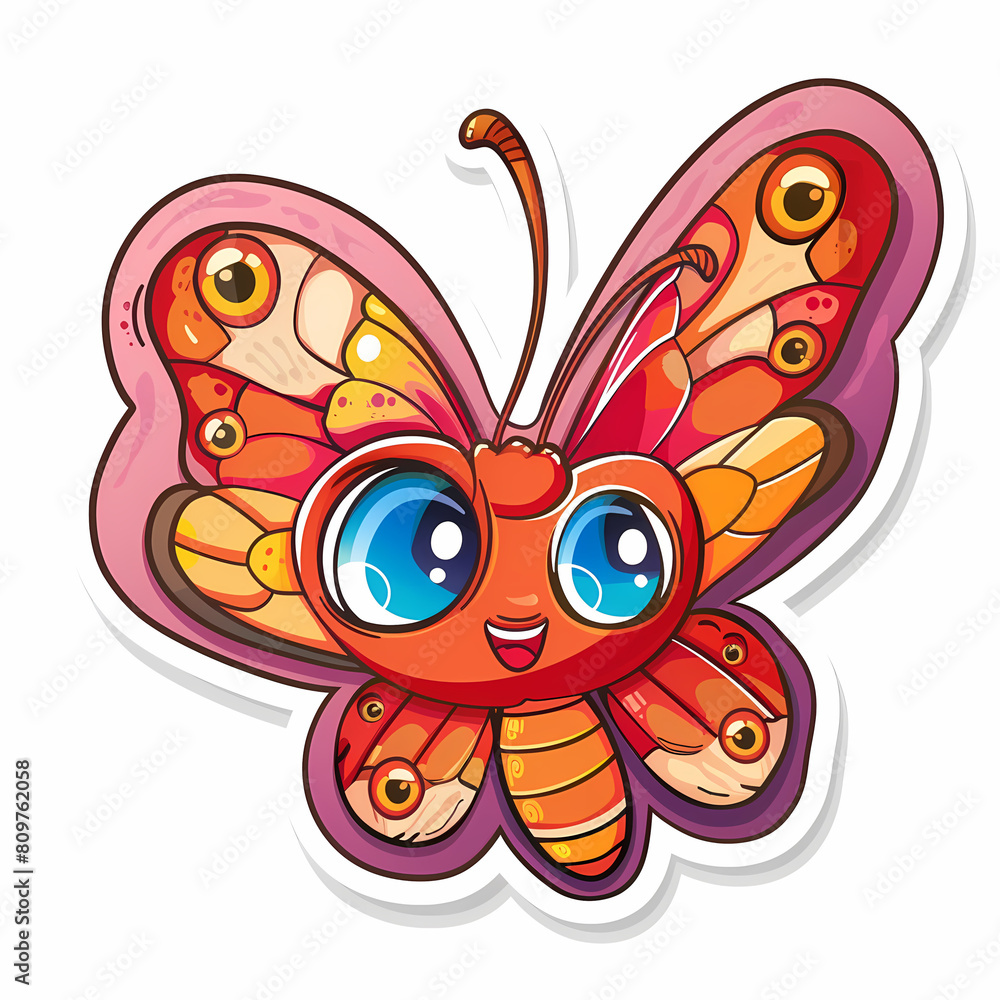 Fototapeta premium Cute butterfly cartoon on a White Canvas Sticker,vector image