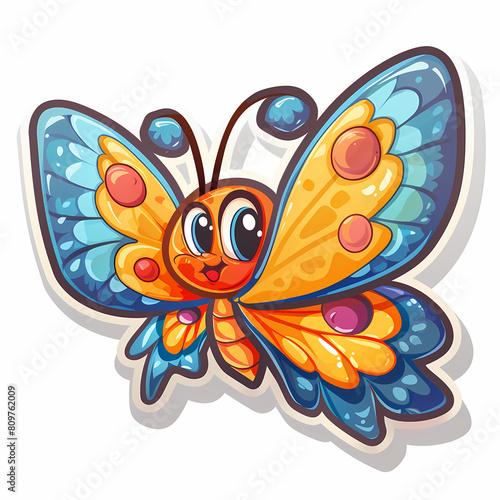 Cute butterfly cartoon on a White Canvas Sticker vector image