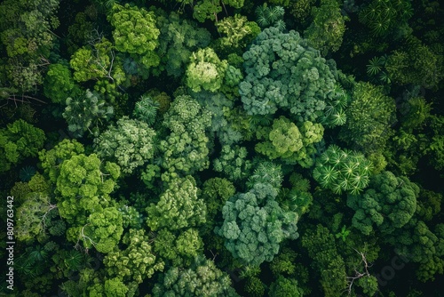 Expansive view of thick forest canopy showing countless trees stretching into the horizon from a topdown perspective