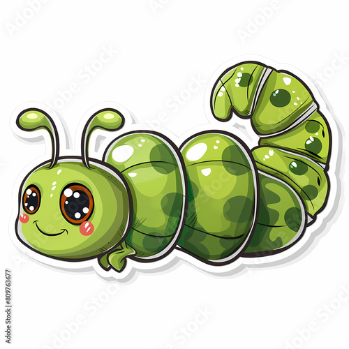 Cute caterpillar cartoon on a White Canvas Sticker,vector image