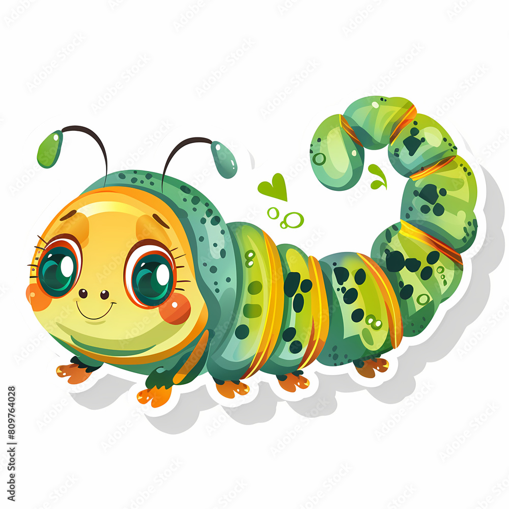 Fototapeta premium Cute caterpillar cartoon on a White Canvas Sticker,vector image