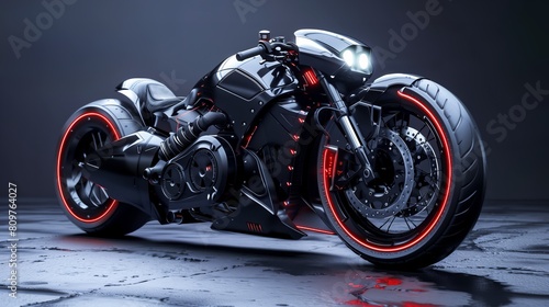 Sleek Futuristic Motorcycle with Red LED Accents in Modern Photography.