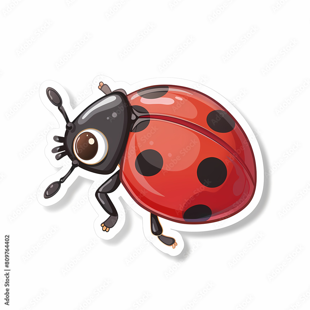 Cute Ladybug cartoon on a White Canvas Sticker,vector image Cute Ladybug cartoon on a White Canvas Sticker,vector image