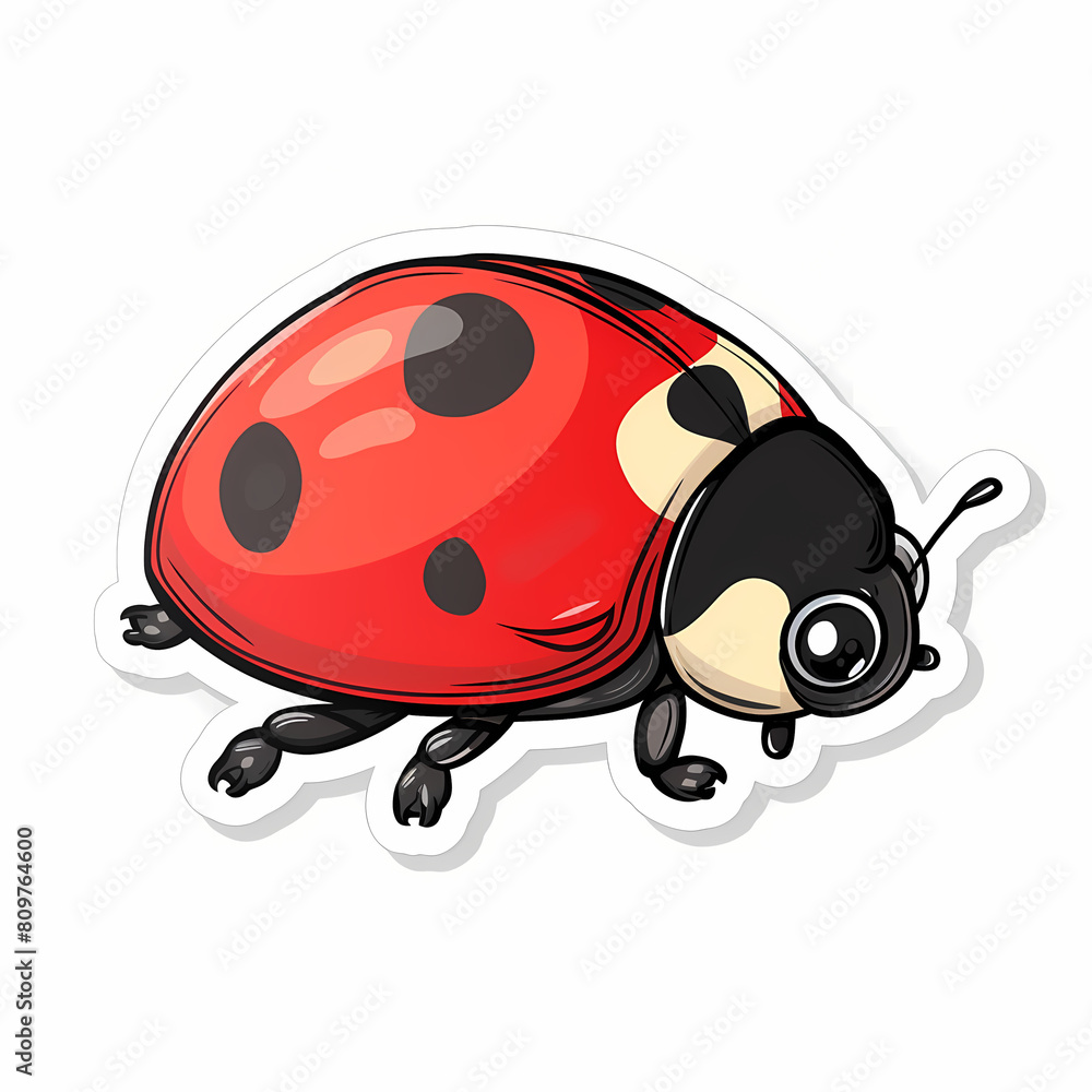 Cute Ladybug cartoon on a White Canvas Sticker,vector image Cute Ladybug cartoon on a White Canvas Sticker,vector image