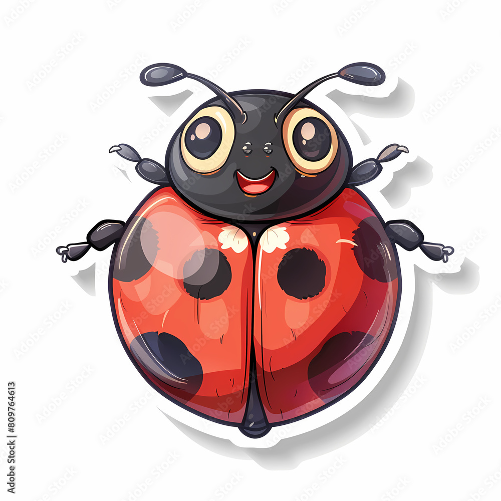 Fototapeta premium Cute Ladybug cartoon on a White Canvas Sticker,vector image