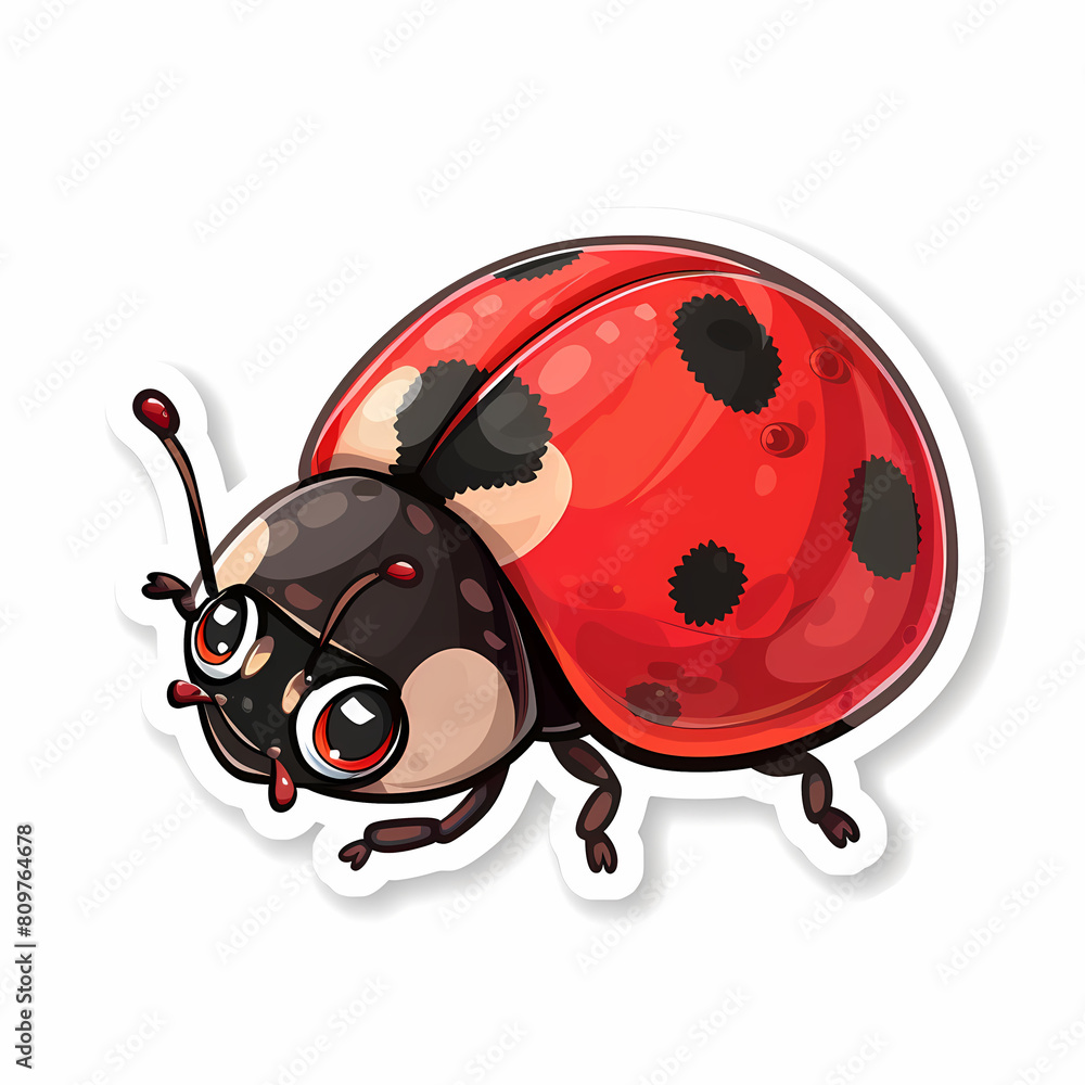 Fototapeta premium Cute Ladybug cartoon on a White Canvas Sticker,vector image