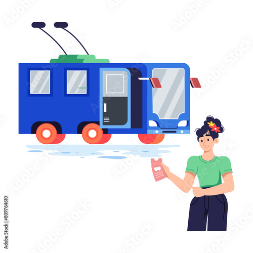 Scalable flat illustration of a trolleybus 