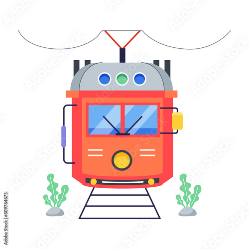 Latest flat illustration depicting a tram 