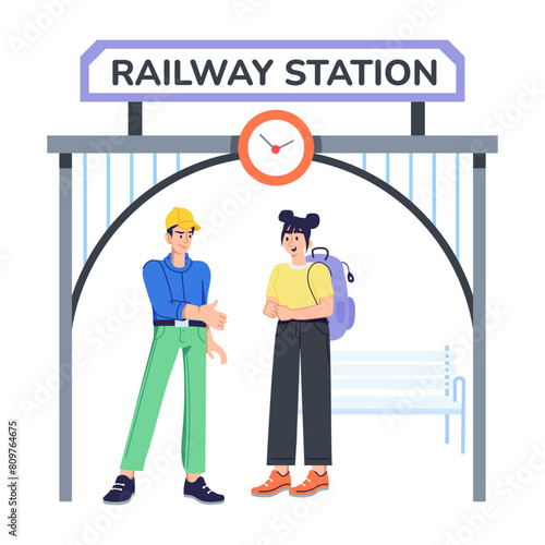 Here’s a flat illustration of a railway station 