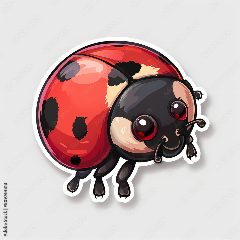 Fototapeta premium Cute Ladybug cartoon on a White Canvas Sticker,vector image