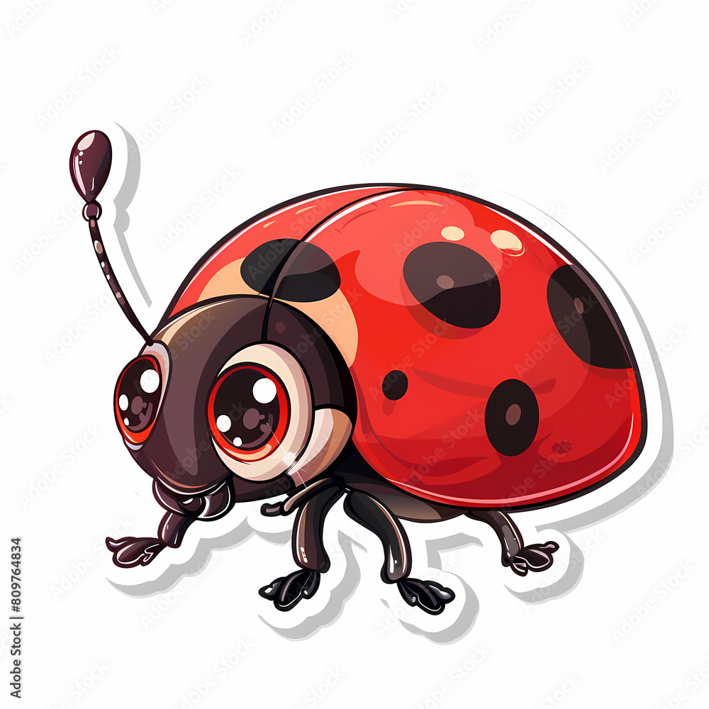 Cute Ladybug cartoon on a White Canvas Sticker,vector image Cute Ladybug cartoon on a White Canvas Sticker,vector image
