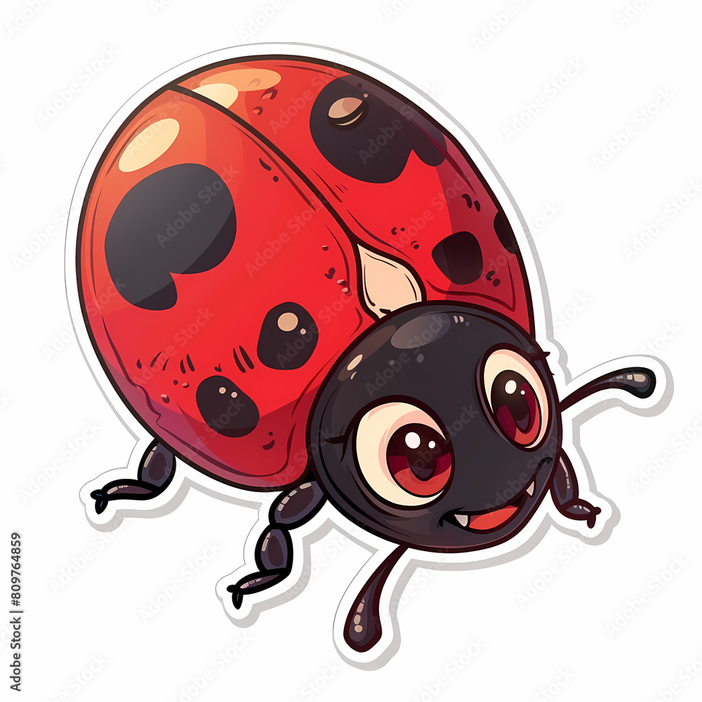 Obraz premium Cute Ladybug cartoon on a White Canvas Sticker,vector image