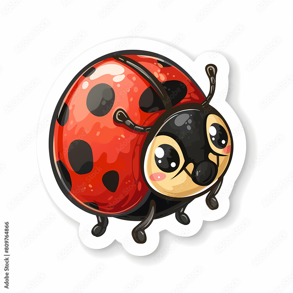 Obraz premium Cute Ladybug cartoon on a White Canvas Sticker,vector image