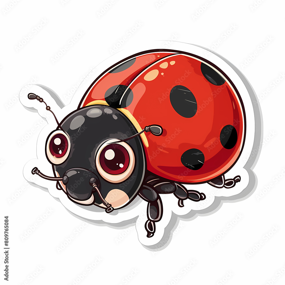 Obraz premium Cute Ladybug cartoon on a White Canvas Sticker,vector image
