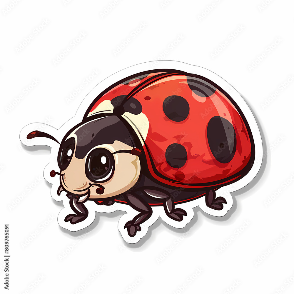 Obraz premium Cute Ladybug cartoon on a White Canvas Sticker,vector image