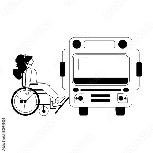 Bus with wheelchair ramp, glyph style illustration 
