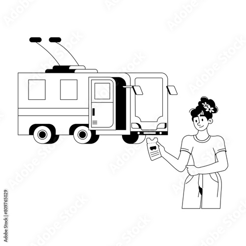 Scalable glyph illustration of a trolleybus 