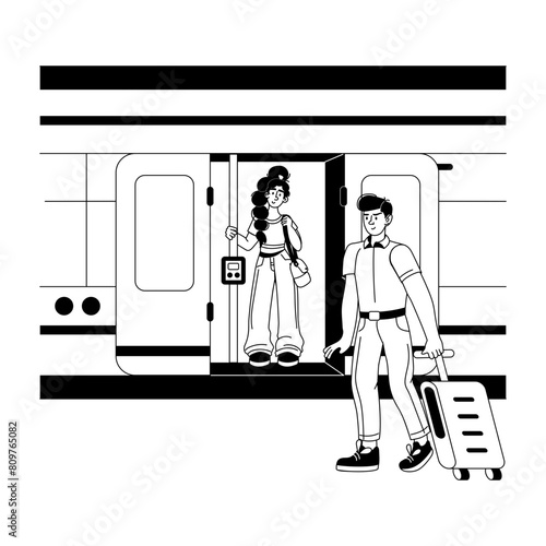 Trendy glyph illustration of a subway platform 