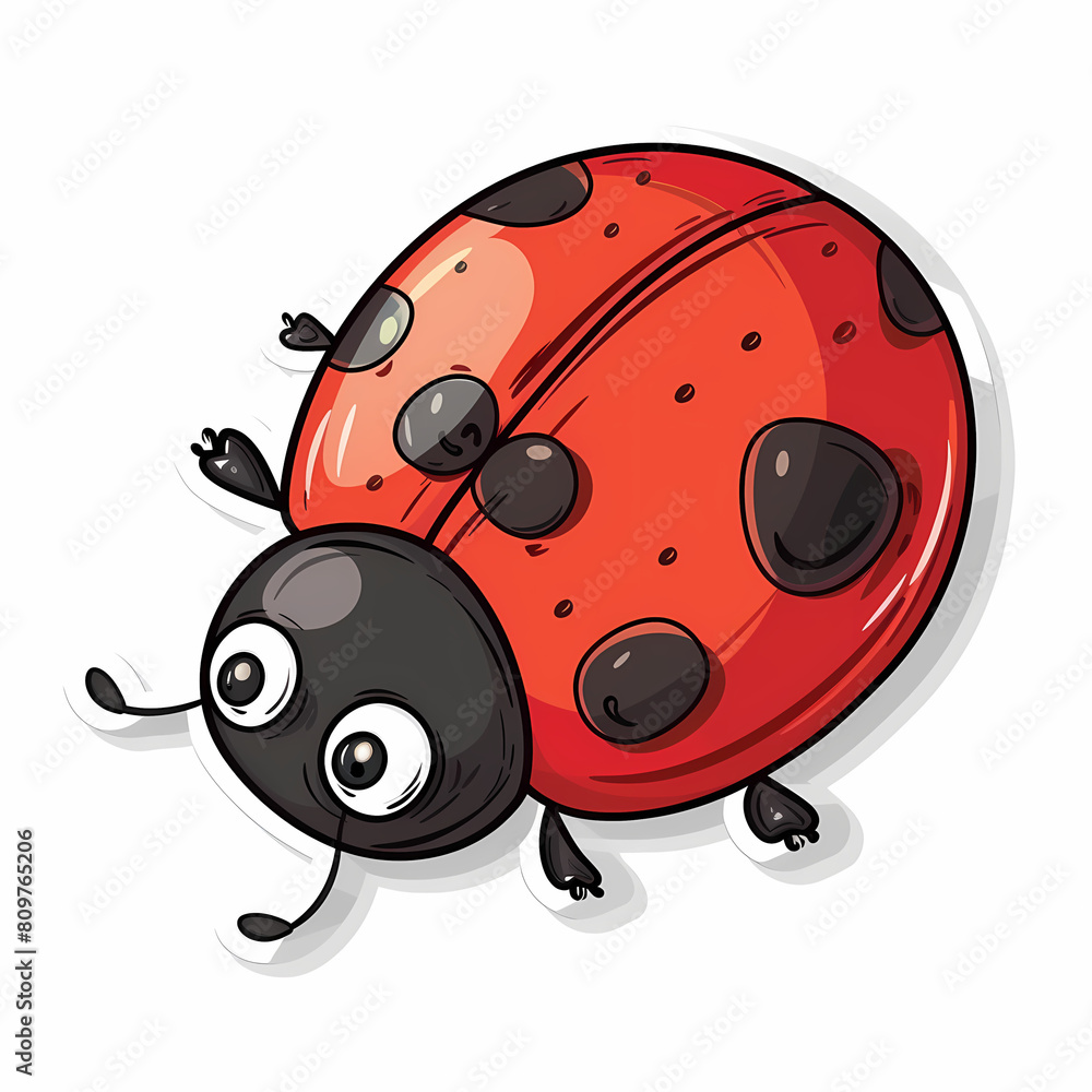 Fototapeta premium Cute Ladybug cartoon on a White Canvas Sticker,vector image