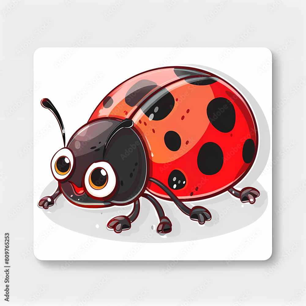 Cute Ladybug cartoon on a White Canvas Sticker,vector image Cute Ladybug cartoon on a White Canvas Sticker,vector image