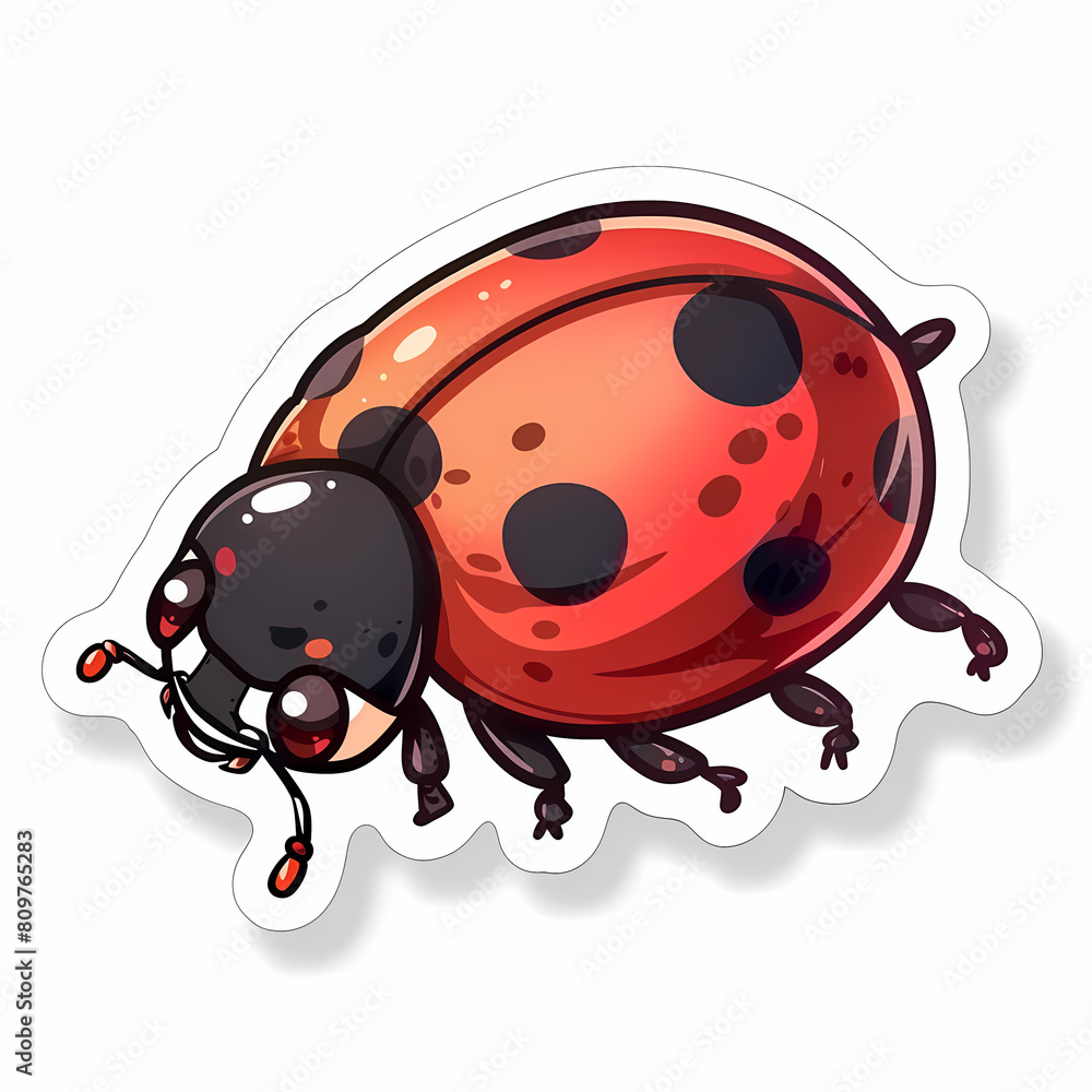 Cute Ladybug cartoon on a White Canvas Sticker,vector image Cute Ladybug cartoon on a White Canvas Sticker,vector image