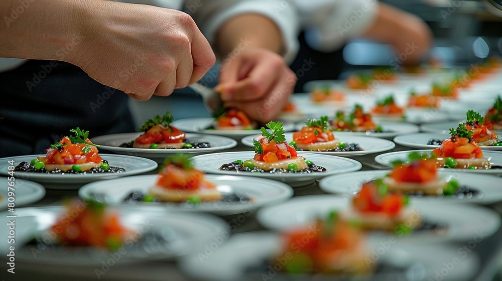 A person reaches for food on a plate A person reaches for food on a plate