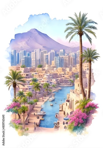 Wallpaper Mural Djibouti Country Landscape Watercolor Illustration Art Torontodigital.ca