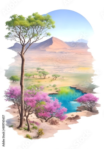 Djibouti Country Landscape Watercolor Illustration Art