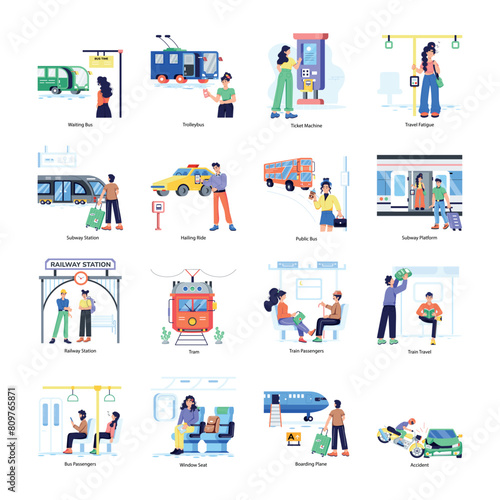 Pack of Public Vehicles Flat Illustrations 

