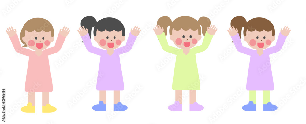 両手を上げる女の子達のイラスト 両手を上げる女の子達のイラスト
